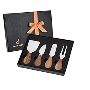 Exquisite 4-Piece Cheese Knives Set,Complete Stainless Steel Cheese Knife Collection(Acacia Wood Handle),Gift-Ready