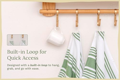 Image of Olive Green Dish Towels - Highly Absorbent, Lint-Free, 100% Cotton, 6 Pack, 30 inchx20 inch, Large Size Olive Green Striped Kitchen Towels with Hanging Loop - Washable and Durable Green Tea Towels (6 Pack)