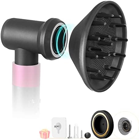 Adapter and Diffuser Combo Compatible with Dyson Airwrap Attachment, Transform Curling Iron Into Hairdryer Styling Tool, with Hair Dryer Attachment Holder