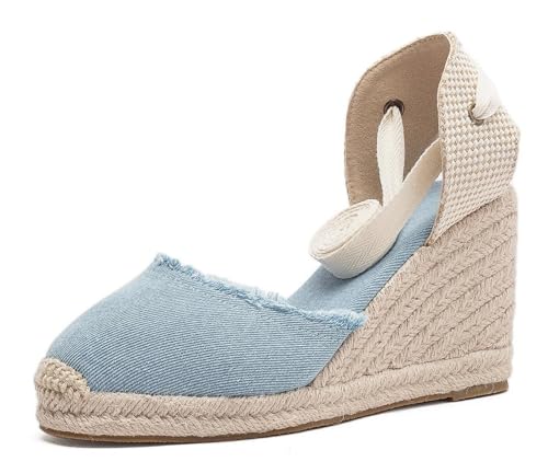 Image of Womens Espadrille Wedge Sandals Closed Toe Platform Lace Up Ankle Strap Slingback Summer Dress Shoes