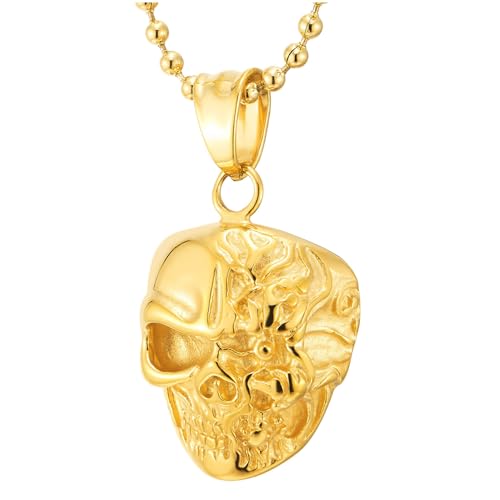 Collier Homme Pendentif Crâne Gothique Acier Finition Or
