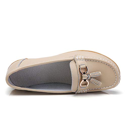 Image of Women Loafers Leather Rubber Sole Slip On Walking Flats Casual Moccasin Boat Shoes