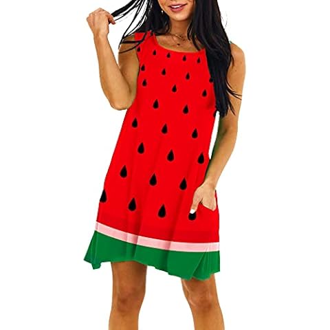 Watermelon Dress Womens Food Fruits Beach Summer Party Sleveless Dress Cover up 3XL Cover