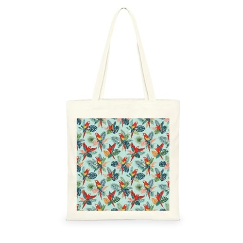 Genérico Bolsa Tote Bag 35X38Cm Loro Bolsa Tela Para Pintar Estampada Bolsas De Con Algodon Asas Blanca Por Niñas Y Mujeres Lienzo Bolsas Eco, Lavadora, Compras, Vacaciones, Trabajo