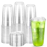 Etersky [50 Pack] 20 oz Clear Plastic Cups with Lids, Disposable Strawless Coffee Iced Drink Cup – Cold Beverage To Go Cups for Iced Coffee, Smoothies, Juice, Tea, Water, Party Use