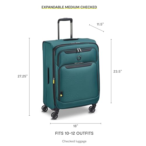 Image of DELSEY PARIS Sky Max 3.0 Checked Suitcase 24 Inch, Lightweight Softside Expandable Luggage, Spinner Wheels, Soft Touch Handle, Teal Blue