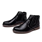 LLDG Herren Stiefeletten Retro Chelsea Boots High-Top gefrostete Lederschuhe Vintage Winterstiefel Outdoor Herren Kurzschaft Boots rutschfest Schlupfstiefel mit Chunky Ferse Ostalgische Knöchelstiefel