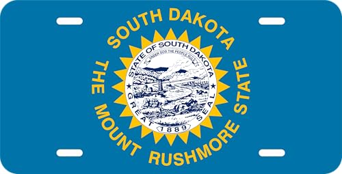 DMSE South Dakota State Flag License Plate - 11.99''x5.99''- Premium Textured Finish Front Bumper Tag - Heavy-Duty Aluminum, UV-Resistant & Made in USA.