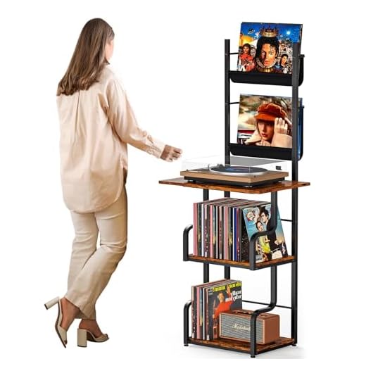 PAPAGIFTREE Suporte para toca-discos com armazenamento de discos de vinil, mesa de vinil com suporte para discos de vinil, suporte para toca-discos de vinil com armazenamento de discos, suporte para