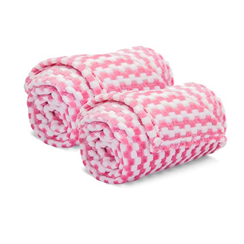 Msicyness Dog Blanket, Premium Flannel Fluffy Fleece Blankets Soft and Warm Covers for Pets Dogs Cats Throw (Small 24x32 Inches, 2 Pack Pink Grid)