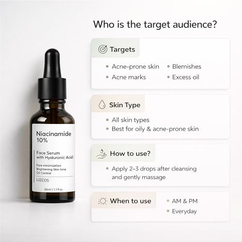 Image of 10% Niacinamide Face Serum with Hyaluronic Acid, Vitamin C & E | Brightening, Hydration & Oil Control | Reduces Acne Marks & Pores | Suitable for All Skin Types (PACK OF 30ML)