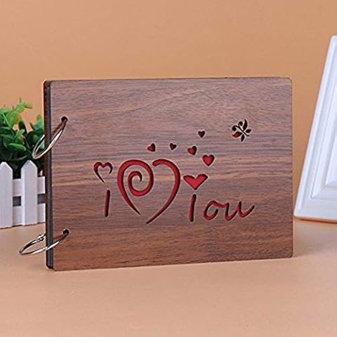 Superwinger 22x16cm Personalised Scrapbook Photo Album with Black Pages Wooden I love u Cover