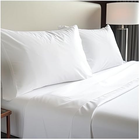 DwellStudio Luxe Comfort: 400TC Cotton Sateen Weave King Sheet 4 Pc Set - Extra Deep Pocket - Fits 18" Mattresses - White, King Cover