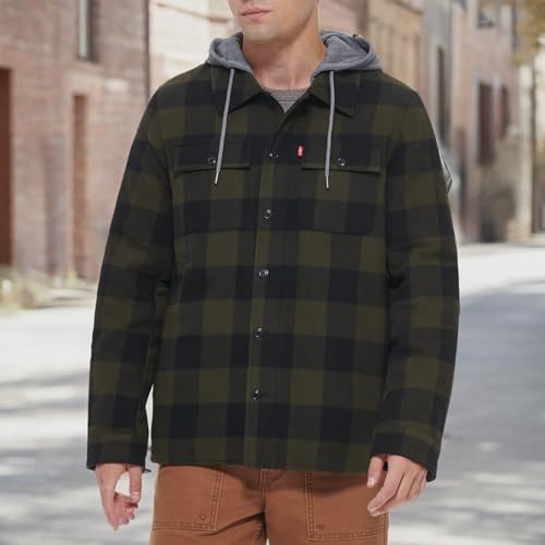 Image of Levi's mens Plaid Sherpa Lined Hooded Shirt Jacket (Regular & Big & Tall Sizes)