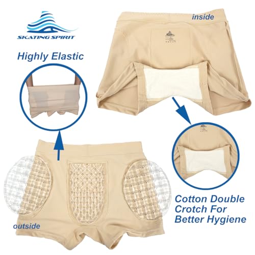 SkatingSpirit Slim Padded Figure Skating Shorts, Hip Tailbone Gel Pad Protective Underwear (Large)