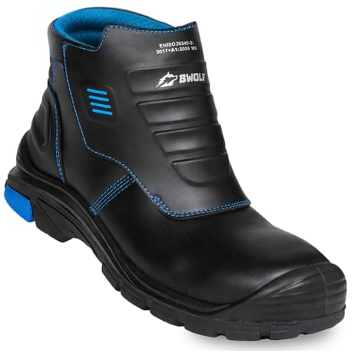 BWOLF Welder Pro HI S3 Chaussures de travail ignifuges avec semelle en polyuréthane et caoutchouc antidérapante en cuir résistant à la chaleur, Noir , 40 EU