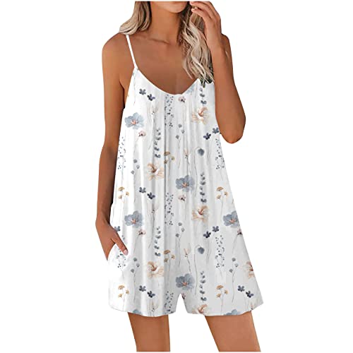 Jumpsuit for Women UK Casual Loose All In One Playsuit Floral Print Baggy Sleeveless Sling Shorts Women's Jumpsuits Summer Cosy One Piece Rompers for Going Out Travel