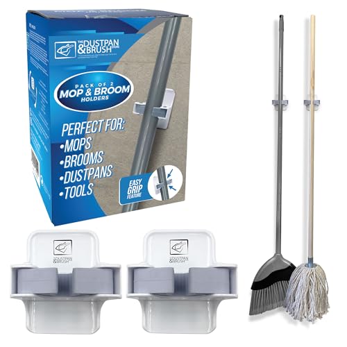 Mop & Broom Holder for Easy Storage of Mops Broom Dustpans and Tools - Broom Holder Wall Mounted Gripper - Perfect to Use on Cupboards Bathroom Sheds and Garage