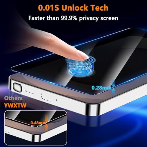 Image of YWXTW EZ Unlock for Samsung Galaxy S25 Ultra Privacy Screen Protector, [0.01S Ultrasonic Fingerprint Support] [Not Glass] 23 Anti Spy Private S25 Ultra Screen Protector Case Friendly, 2 Pack Black