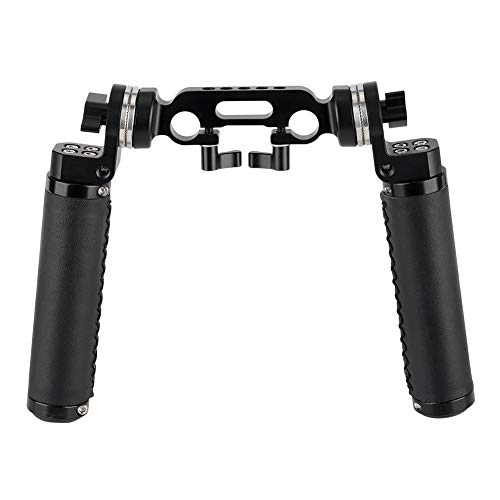 NICEYRIG ロゼットハンドルグリップ ＋ 15mmダブルロッドクランプ ロゼットアダプター付き アルミ製 1/4"ネジ穴付き ハンドグリップ 革製 ロゼット付き DSLR ハンドル肩設備リグ －256