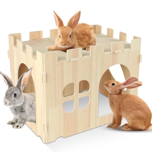 Sbayool Grande Maison de Lapin et Cachette en Bois - Château Amovible, Habitat de Jeu pour Intérieur Adulte, Cochon d'Inde, Chinchilla