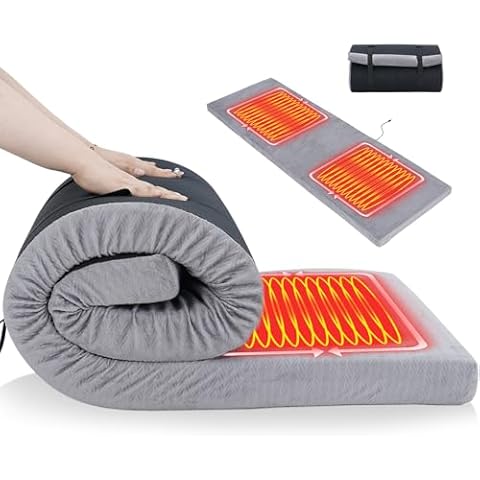 DoCred Heated Memory Foam Camping Mattress Sleeping Pad, 3 Inch Thick Cot Size Camping Mattress Portable Floor Sleeping Mat Sleepover Guest Bed Roll Up Mattress for Indoor Outdoor Travel Cover