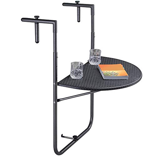 Table de balustrade BAKAJI pliable en polyrotin noir pour balcon