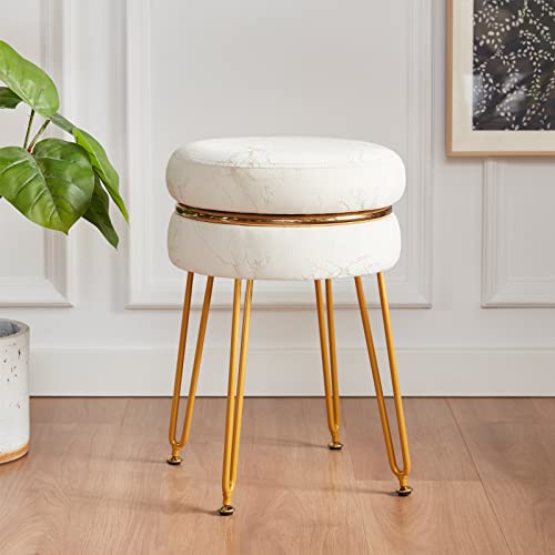 Soohow Velvet Vanity Chair For Makeup Room, Upholstered Foot Stool Vanity Stool, 360° Swivel Round Ottoman Foot Rest Makeup Chair, Vanity Bench Foot Stools Ottoman With Metal Legs For Living Room #TOP4