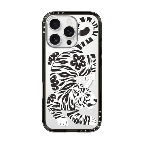 CASETiFY Compact iPhone 16 Pro Case [Slim and Sleek/Compatible with Magsafe / 4 ft. 2X Military Grade Drop Protection] - Silver Tiger - Clear Black by CASETiFY - Used condition - US$26.75