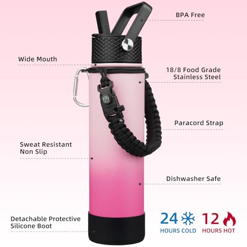 Image of BJPKPK 27oz Insulated Water Bottle with 3 Lids, Straw Lid & Handle