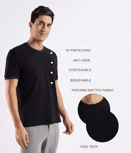 Image of TURMS Men's Ice Cool Tech Round Neck T-Shirt, Odor Control, Stretchable & Breathable, Cotton Rich Fabric, Half Sleeve