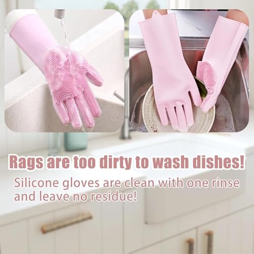 Image of DVVENTUM 4 Pcs Silicone Cleaning Gloves (2 Pairs) with Scrubber - Reusable Dishwashing & Kitchen Cleaning Gloves for Household, Bathroom & Car Wash