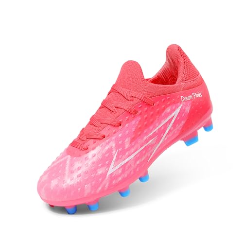 DREAM PAIRS Boys Girls Soccer Cleats Youth Firm Groud Football Shoes for Little/Big Kid 4 Big Kid Hot Pink