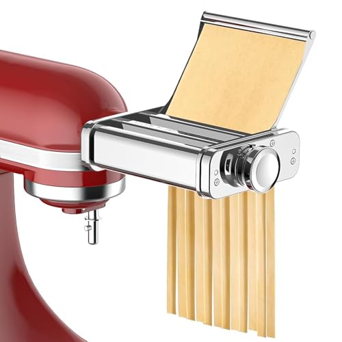 3-in-1 Pasta Attachment for KitchenAid Stand Mixer, Stainless Steel Pasta Maker for KitchenAid Mixer Attachments, Pasta Maker Includes Pasta Roller, Spaghetti & Fettuccine Cutter by Cofun