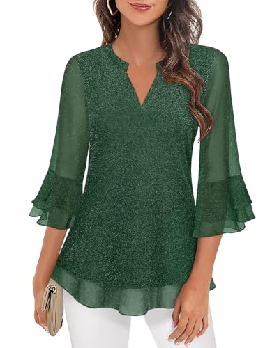 Akiooue Womens Blouses, Ladies Blouse Womens Tunic Bloouse Casual 3/4 Sleeve Tunic Going Out Tops Christmas Tops for Women Casual Party Shirts