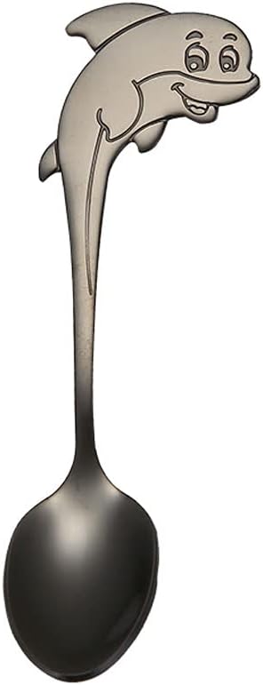 Tea spoons Stainless Steel Spoon Short Handle Coffee Spoon Stirring Spoon Creative Dolphin Head Dessert Spoon Hook Spoon Suitable for Family Use 5 Small Soup Spoons Ice tea spoons (Color : Silver