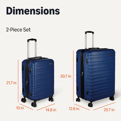 Image of Amazon Basics 2-Piece Hardside Luggage Set (21 inch, 30 inch), Expandable, Scratch-Resistant Finish, Telescoping Handle, Four Multi-directional Wheels, Navy Blue