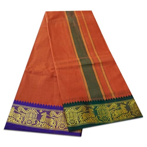 Image of vimayam pure cotton 3 inch border colour dhoti 9X5(Assorted Border design and colours)
