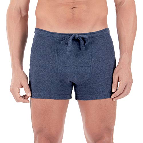 Cottonique Men's Hypoallergenic Ribbed Drawstring Boxer Brief with Fly made from 100% Organic Cotton (2XL, Melange Blue)