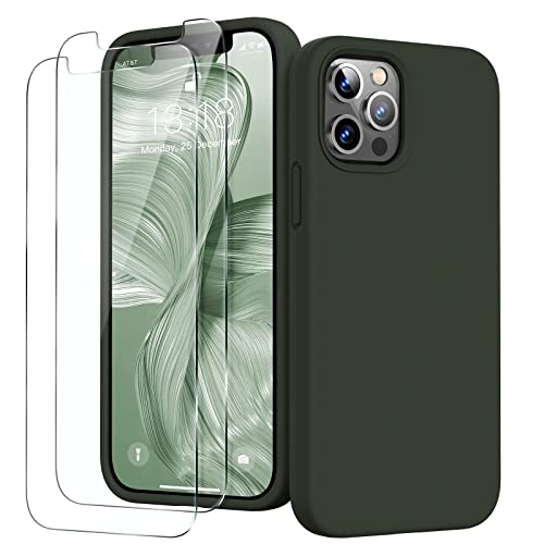 GOODVISH 3 en 1 Funda para iPhone 12/iPhone 12 Pro Líquida Silicona 6,1', con 2 x Protector Pantalla, 360° Protección de Cuerpo Completo la Pantalla y la Cámara [Anti-Choques] Carcase (Verde Marrón)