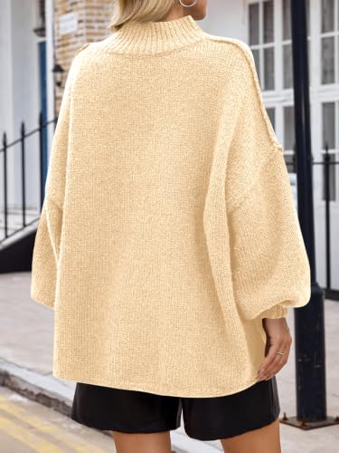 Image of Saodimallsu Womens Oversized Sweaters Mock Neck Batwing Long Sleeve 2026 Fall Trendy Ribbed Knit Casual Tunic Sweater