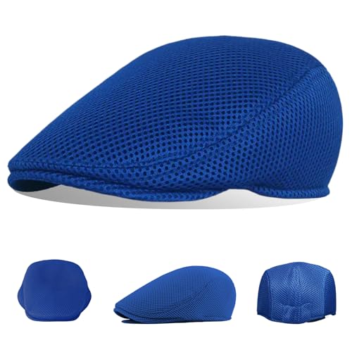 Image of meioro Men's Mesh Flat Cap Summer Breathable Newsboy Hats Beret Ivy Cap Gatsby Irish Cabbie Driving Hat Full Head Wrap
