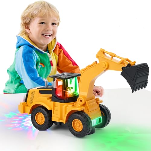 Bagger Spielzeug, Fahrend mit Sound und Licht, Baustellenfahrzeuge Kinder, EIN Auto Kinderspielzeug Mehreren Musikstücken Weihnachten Geburtstag Geschenke für Ostergeschenke und Mädchen ab 3+ Jahren
