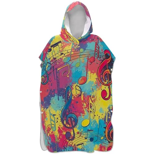 Poncho de surf à capuche imprimé notes de musique taille unique