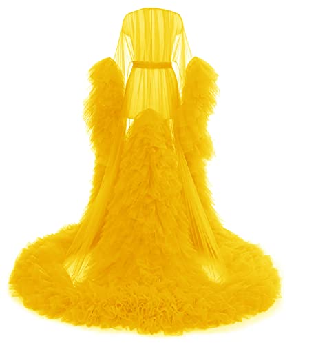 Qqcute Yellow Maternity Robe For Photoshoot Tulle Bridal Lingerie Long Sleeve Perspective Puffy Pregnancy Wedding Scarf Dressing Gown(2Xl) #TOP4