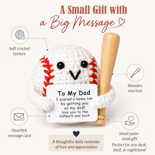 Image of PATPAT Handmade Plushies Crochet Toys Desk Decor with To My Dad Message Card & Baseball Bat, Cute Stuff Crochet Doll Gift for Office Home for Dady Stress Relief Toys Adults Father Day, Birthday Gifts