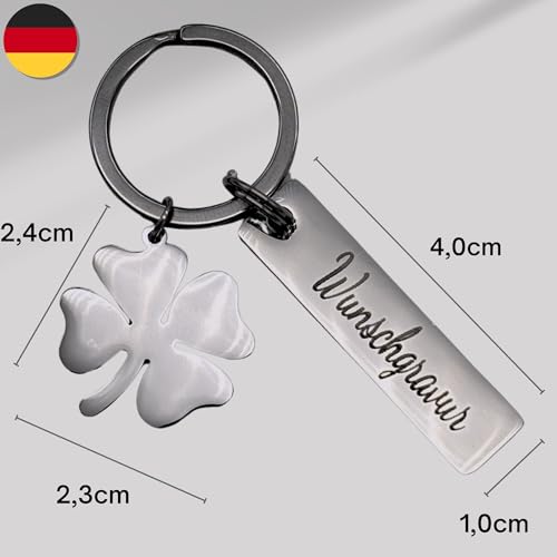 Schlüsselanhänger Gravur Glücksbringer Schutzengel Lasergravur Personalisierbar Wunschtext (Kleeblatt)