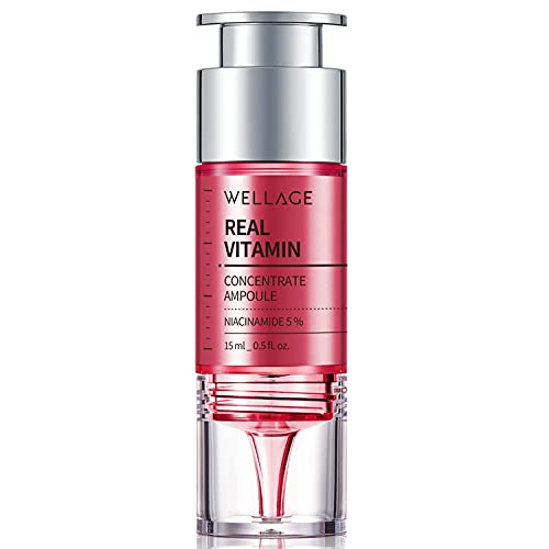 WELLAGE Real Vitamins Concentrate Ampoule 15ml (0.5 oz.), Intensive Moisturizing Facial Ampoules, Hydrating Shot Serum for Dull Skin, Refreshing and Lightweight with Niacinamide and Panthenol
