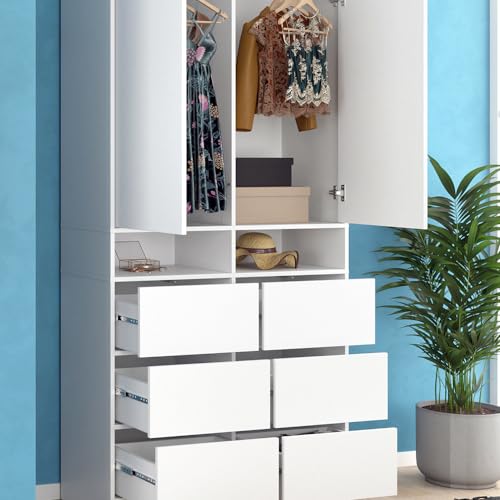 Vicco Armadio Naara, Bianco, 98.6 x 200 cm con cassetti - 5