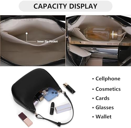 DKIIL NOIYB Small Crescent Bag for Women, Crescent Shoulder Bag Y2k Purse PU Leather Half Moon Bag Crescent Purse Dumpling Crossbody Purses Hobo Bags Tote Handbags